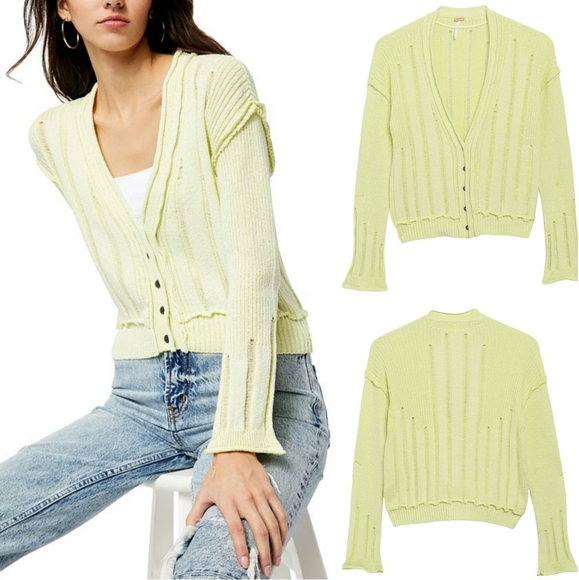 VGUC Free People Stevie Knit Cardigan Long Sleeves Green Grapes Size M - Picture 1 of 7